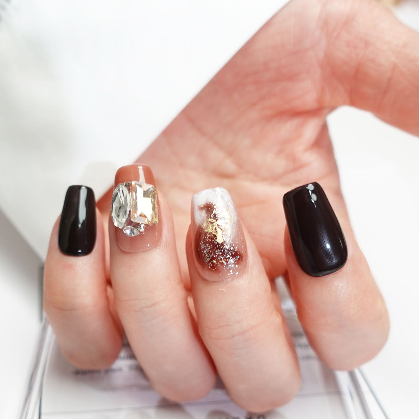 A73 Short Coffin Brown Color Press On Nails+tool kit