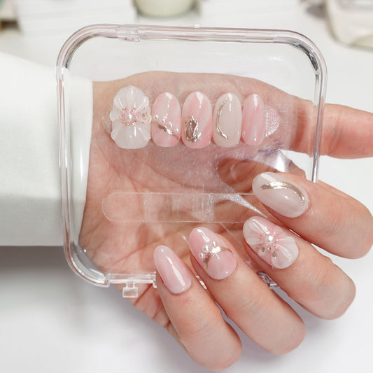 A6 Short Oval Shape Light Pink Press On False Nails