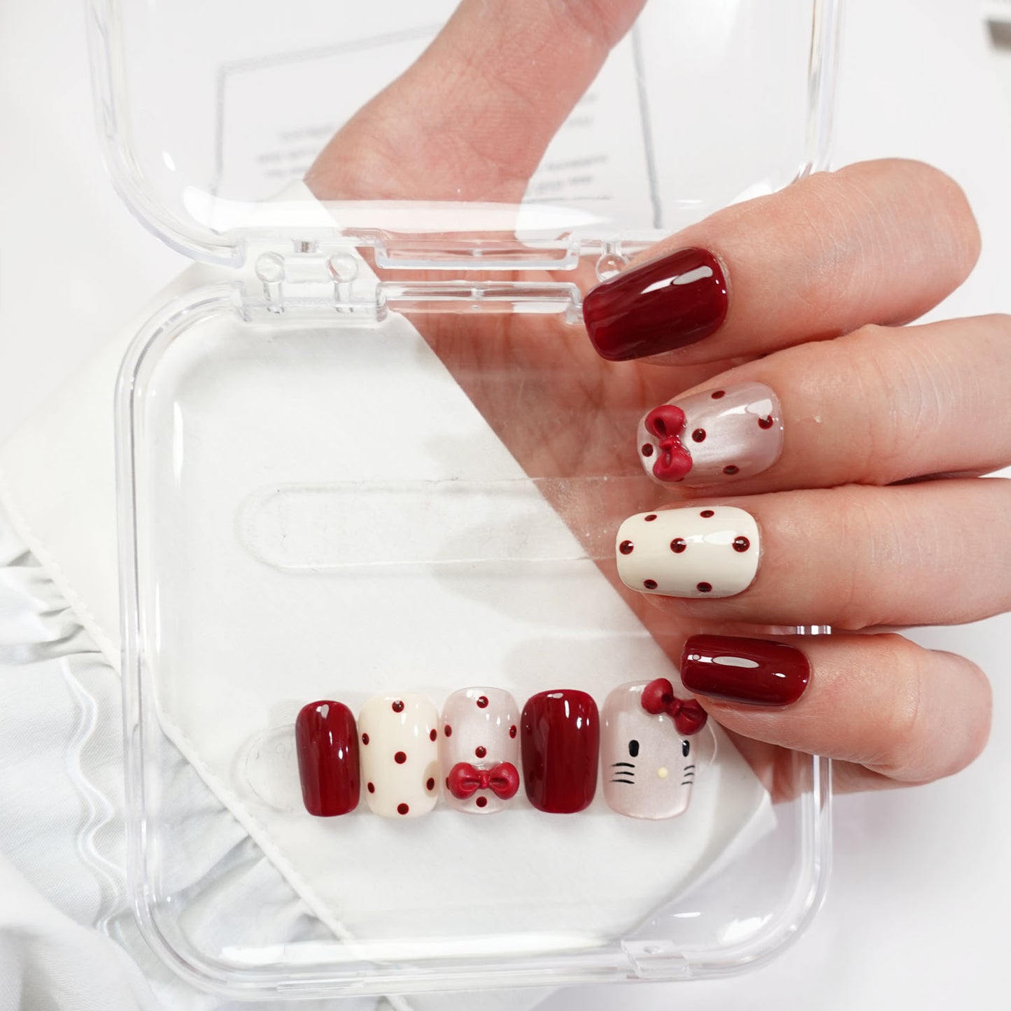 A17 Super Short Cartoon Red Press on Nails +tool kit