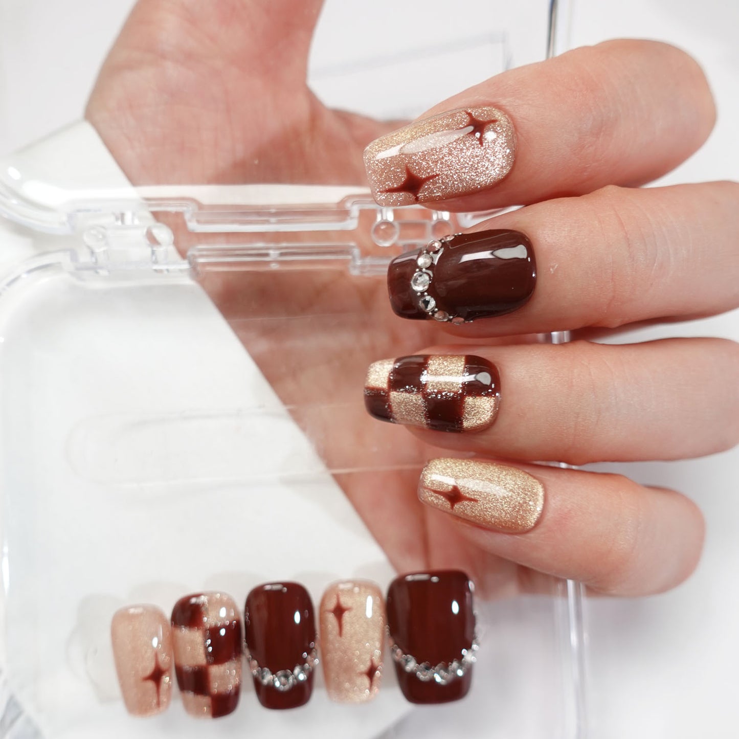 A58 Elegant Short Coffin Red Press on Nails for Women