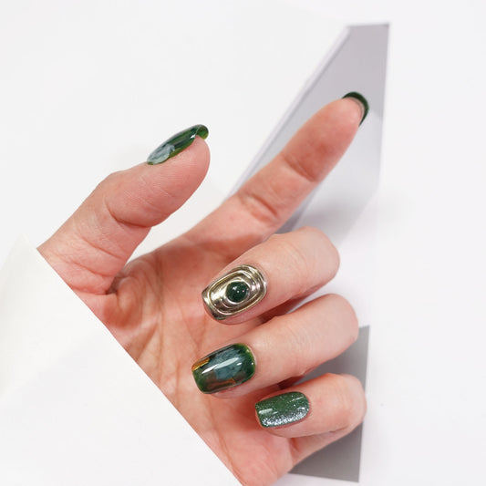 A79 Super Short Emerald Green Press on Nails+tool kit