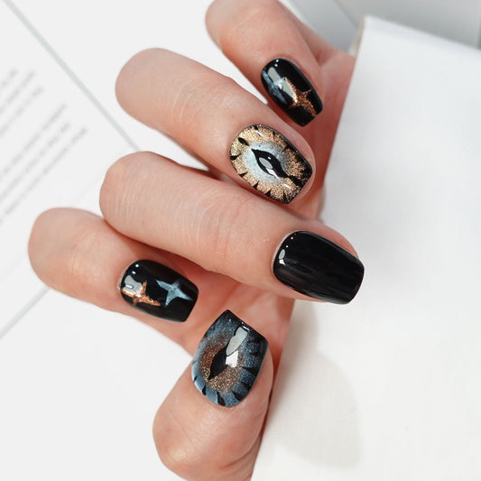 A57 Super Short Evil Eyes Star Press on Nails for Women