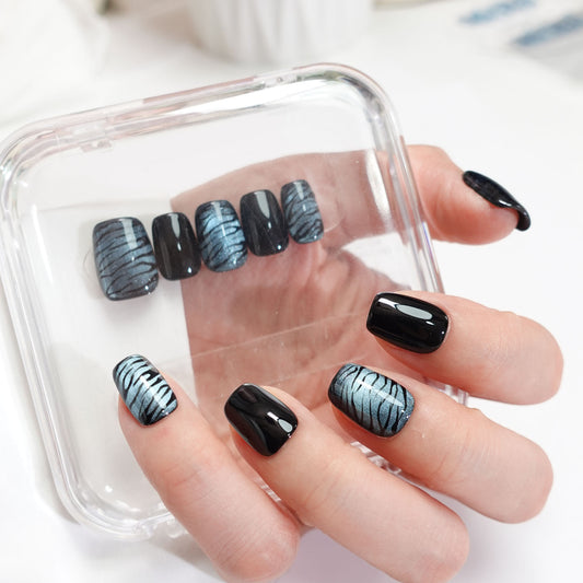 A66 Super Short Stripe Cat Eye Press on Nails for Women