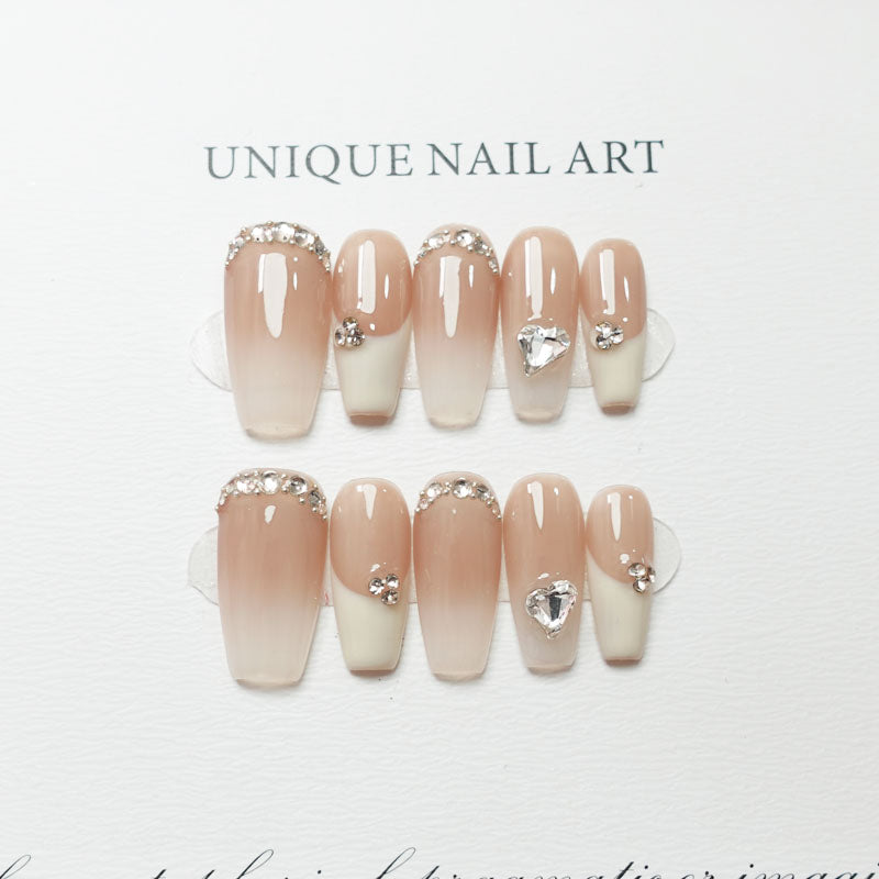 C8 French Style Long Coffin Press on Nails for Women+Application Kit