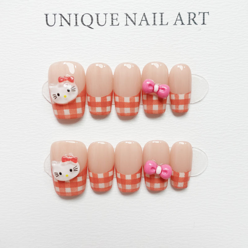 A14 Short Square Shape Hello Kitty Press On Nails