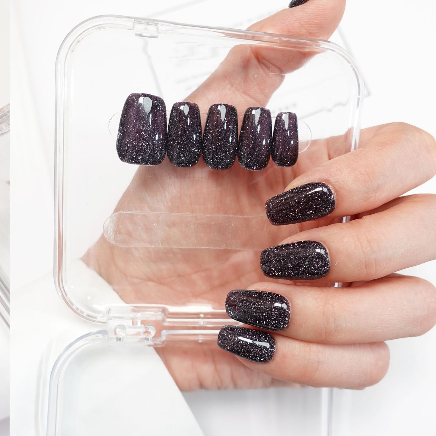 A36 Shiny Black Short Coffin Press on Nails