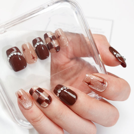 A58 Elegant Short Coffin Red Press on Nails for Women