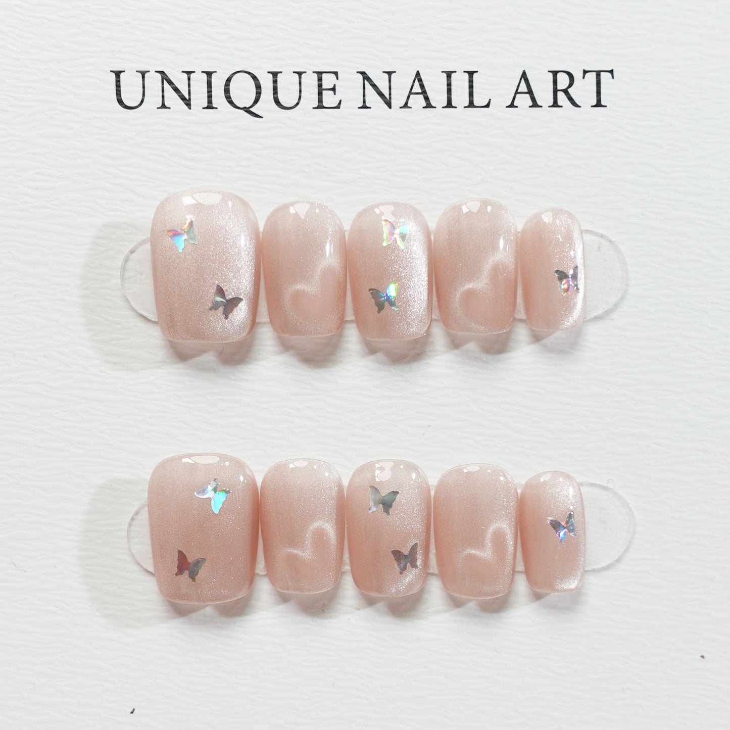C26 Super Short Pink Cat Eye Heart Design Handmade Press On Nails