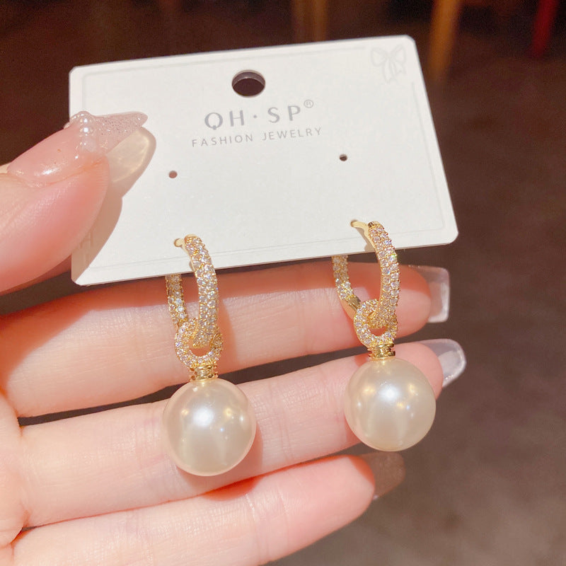 E1005 Elegant Pearl Hoop Earring 3Way to Wear
